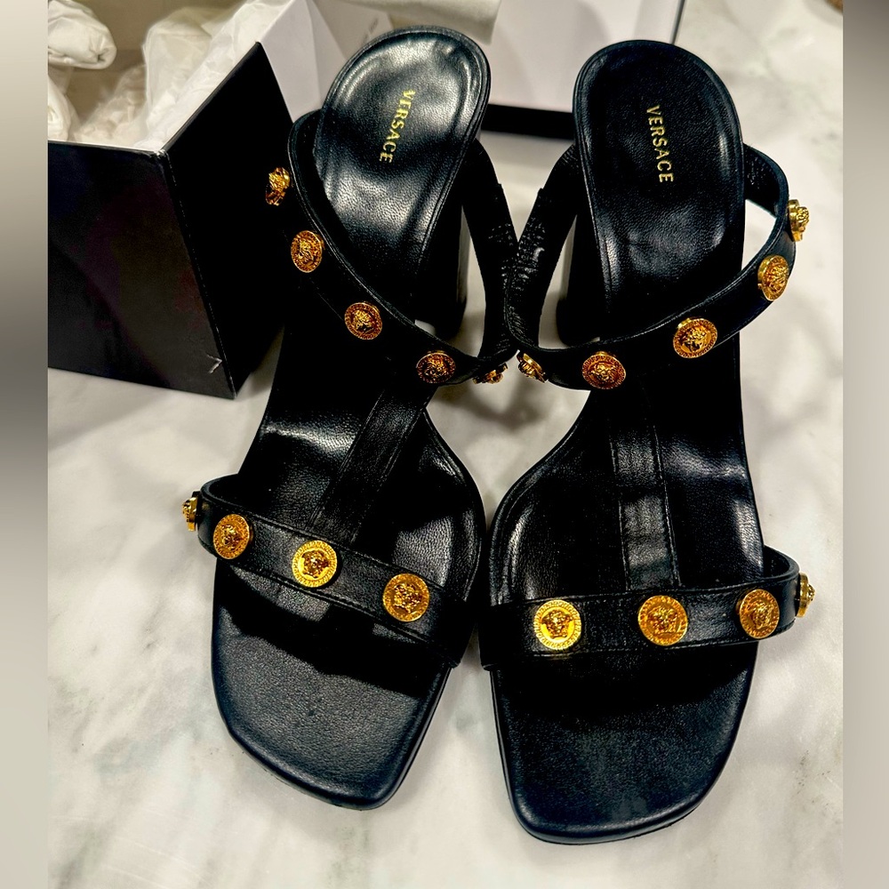 Versace Medusa Head Sandal Black Leather